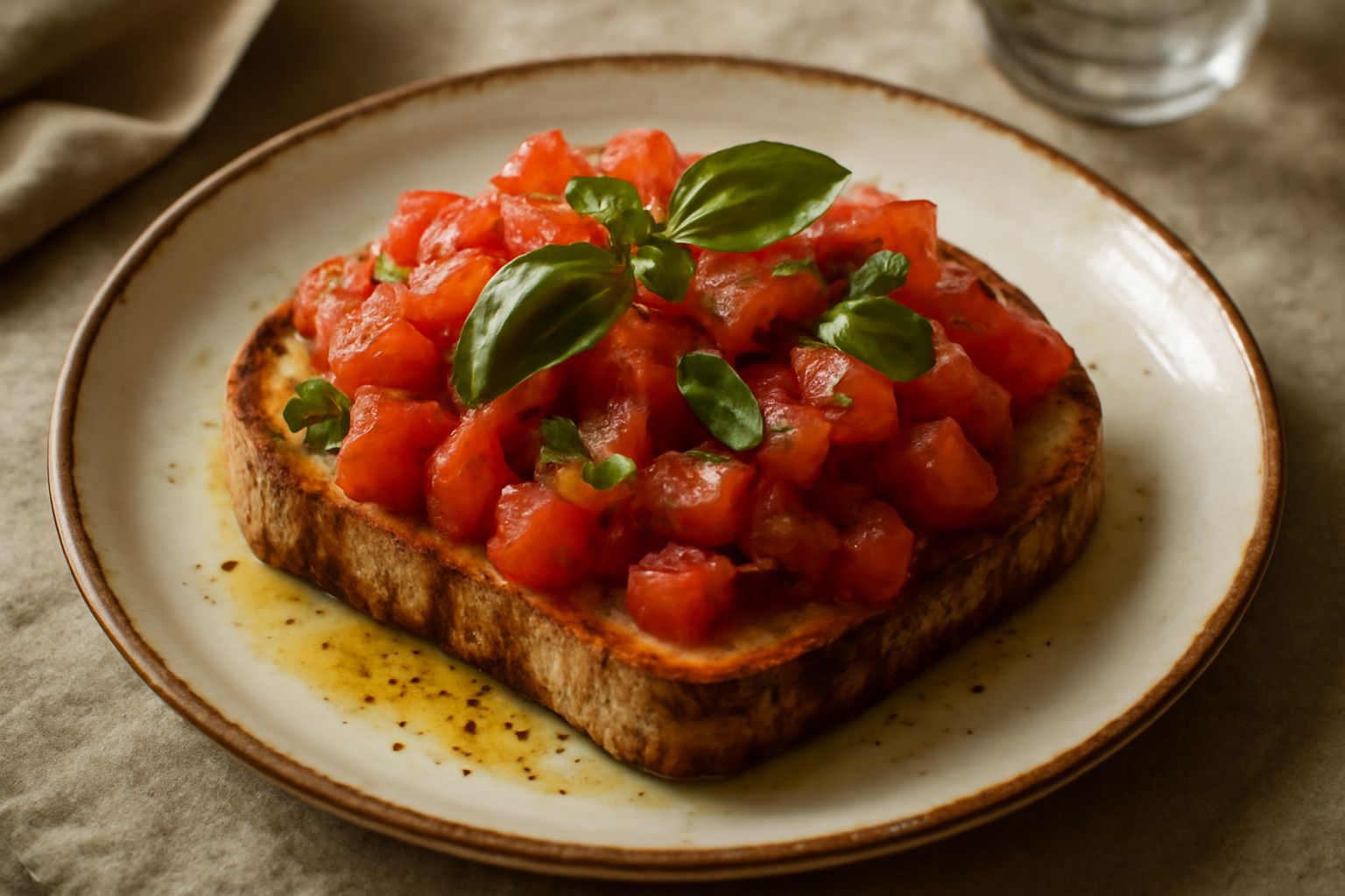 Bruschetta siracusana: pomodori e basilico su pane croccante