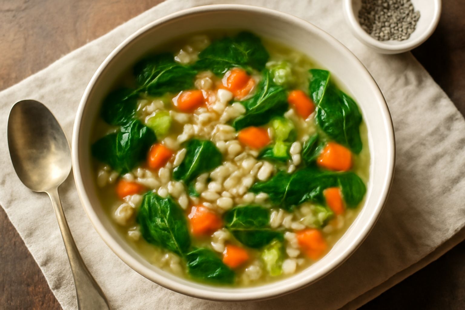 Minestra d'orzo e verdure: cremosità leggera e fibre che nutrono
