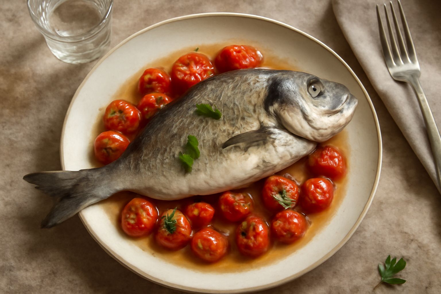 Orata all'acqua pazza con pomodorini: il pesce non ha bisogno di tanto