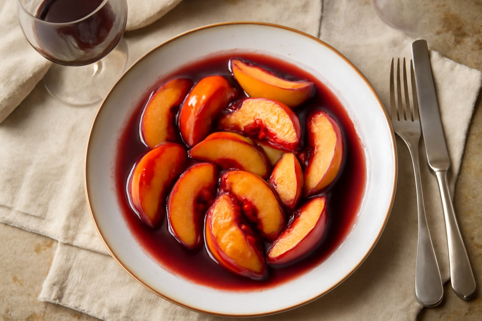 Pesche al Vino: dolcezza naturale e leggerezza digestiva in un'armonia raffinata